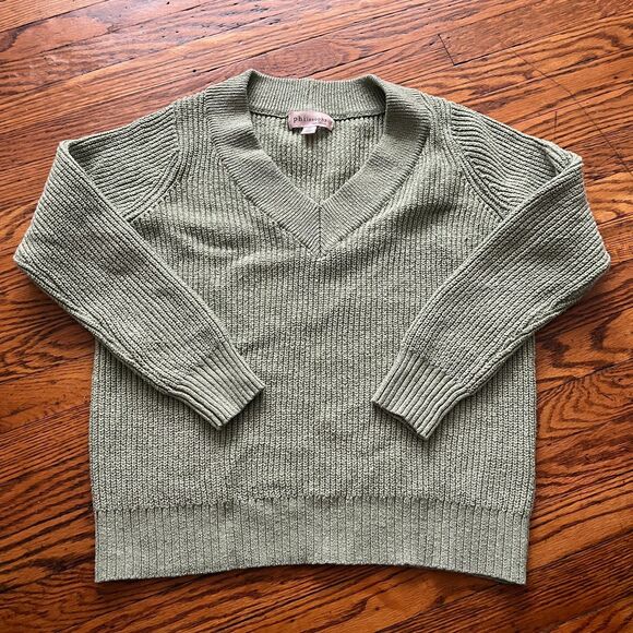 Philosophy Sweaters - Philosophy Republic Clothing Women's S/P Green Knitted V-Neck Sweater Cozy